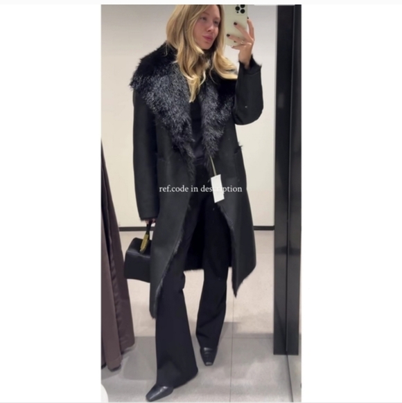 Zara Reversible Faux Fur Double Faced Coat Black - Picture 11 of 16